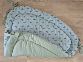 Boxkleed Tripus poplin streep/cactus wit/oudgroen - uni katoen