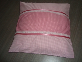 Kussenhoes roze/wit 50 x 50 cm