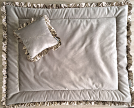 Boxkleed velours holland velvet taupe met ruches goud-taupe