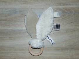 Houten ring konijnenoren/piepje nicky velours/teddy off-white