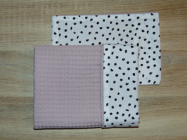 Dekbedovertrekset 50 x 50 cm wafelkatoen/stip wit-zwart