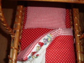 Poppenwagenbekleding rood/wit