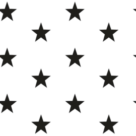 Katoen grote sterren wit/zwart (101)