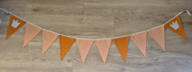 Stoffen slinger met puntvlaggetjes ruit/uni oranje