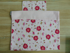 (V) Dekbedovertrekset 50 x 50 cm wafelkatoen lichtroze/katoen bloemen roze/fuchsia