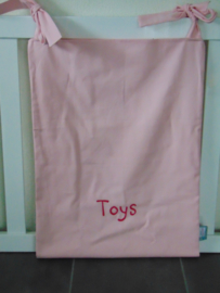 (V) Boxzak canvas geborduurd 'Toys' lichtroze/fuchsia