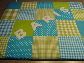 Boxkleed patchwork turquoise/lime Baris