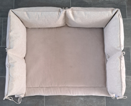 Set boxkleed en boxrand kussens  3-zijdig luxe stof/nicky velours met koordbevestiging