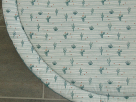 Boxkleed rond poplin streep/cactus wit-oudgroen/wafelkatoen 