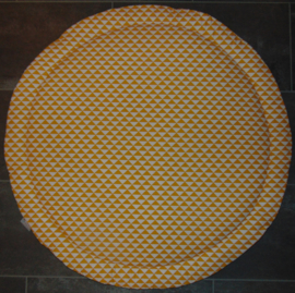 Boxkleed rond wafelkatoen/katoen triangel oker/wit