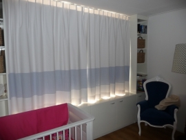 Gordijnen uni katoen/ruit wit/lichtblauw