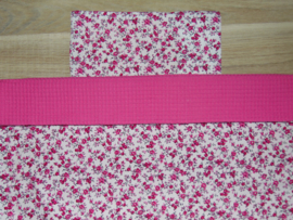 (V) Dekbedovertrekset 50 x 50 cm wafelkatoen  fuchsia/katoen bloemetjes wit/fuchsia