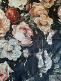 Canvas rozen donkerblauw/roze-/groentinten