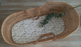 Hoeslaken eucalyptus blaadjes off-white/groentinten