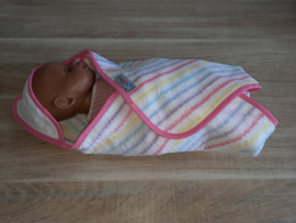 (V) Omslagdoek pop badstof pastel gestreept met roze