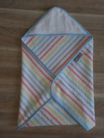 (V) Omslagdoek pop badstof pastel gestreept met lichtblauw