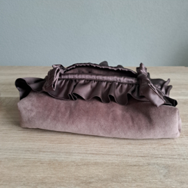 Billendoekjeshoes nicky velours met satijnen ruches en strikjes en goud paspelband