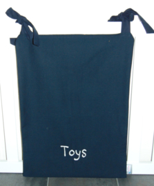 (V) Boxzak canvas geborduurd 'Toys' donkerblauw/grijs