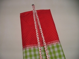 Luierzak stip rood/ruit lime/band hartjes