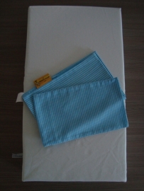 Bekleding poppenbedje wit/turquoise