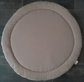 Boxkleed rond teddy katoen/ hydrofielstof beige met gouden stippen