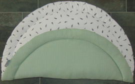 Boxkleed rond wafelkatoen/poplin veertjes off-white/zwart