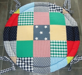 Boxkleed rond patchwork/blokken multi