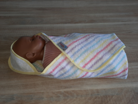 (V) Omslagdoek pop badstof pastel gestreept met zachtgeel