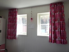 Gordijnen patchwork met uiltjes roze