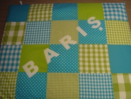 Boxkleed patchwork turquoise/lime Baris