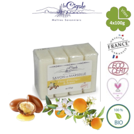 Savons à la glycérine et à l'huile d'argan fleur d'oranger 4x100g