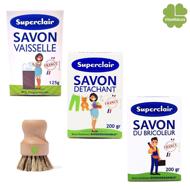 Combination of Bicarbonate 2x200g stain removing soaps and dishwashing liquid soap 125g bars