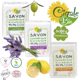 Ekologisk essentiell citron, lavendel, olivoljetvål 3x100g