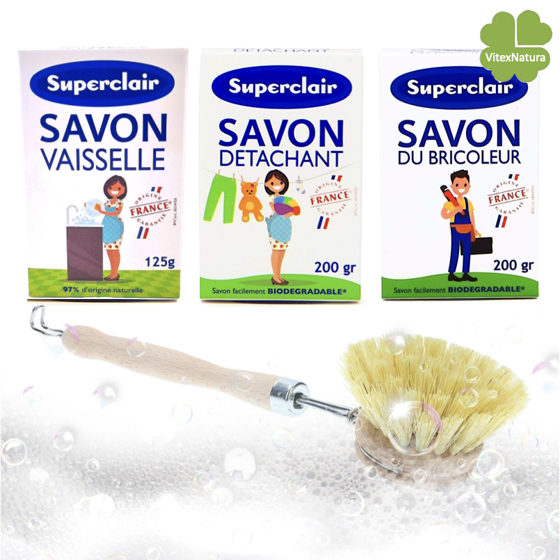 Combination of Bicarbonate 2x200g stain removing soaps and dishwashing liquid soap 125g bars