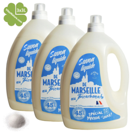 Detergente líquido de Marsella con bicarbonato de sodio 3x3L ropa limpia