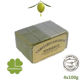 Savon de Marseille en morceaux 2 olive et 2 neutres