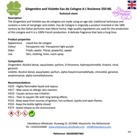 Gingember en Violette Eau de Cologne 250 ML | unisex | multifunctioneel