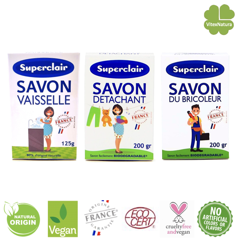 Combination of Bicarbonate 2x200g stain removing soaps and dishwashing liquid soap 125g bars