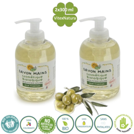 Flacone con pompa per sapone per le mani all'olio d'oliva biologico 2x300ml