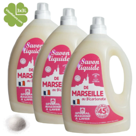 Lessive liquide de Marseille au bicarbonate de sodium 3x3L parfum floral blanc