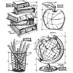 CMS 230 Tim Holtz Cling Rubber Stamp Set Schoolhouse Blueprint