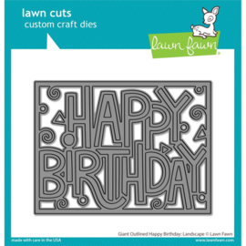 LF3103 Lawn Cuts Custom Craft Die Giant Outlined Happy Birthday: Landscape