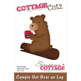 CC930 CottageCutz Dies Campin' Out Bear On Log 2.4"X2.6"
