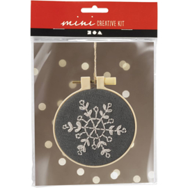 977487 Creativ Company Mini Hobbyset Borduurwerk, Sneeuwvlok, grijs