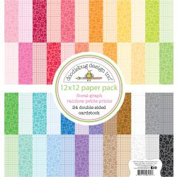 342550 Doodlebug Petite Prints Double-Sided Cardstock Floral-Graph Rainbow 12"X12"