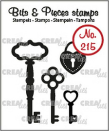 CLBP215 Crealies Clearstamp Bits & Pieces 3x sleutels+ hangslot