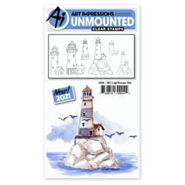 665733 Art Impressions Watercolor Clear Stamps Lighthouse Set