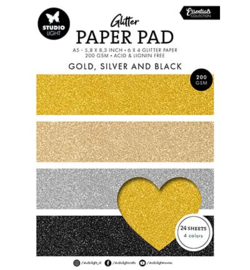 SL-ES-PP209 StudioLight Glitter Paper Pad Gold, silver and black Essentials nr.209