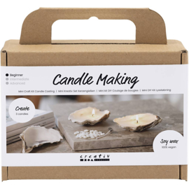 977738 Creativ Company Mini Hobbyset Kaarsen Maken, Sojakaarsen in oesterschelpen, off white
