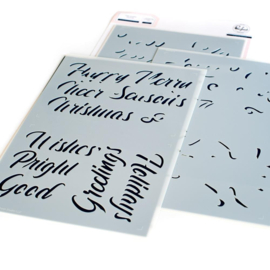 PF174422 Pinkfresh Studio Stencils Brushed Sentiments Holiday Layering 6.25"X9.75" 3/Pkg